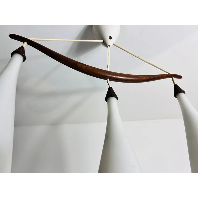 White Teak and Opal Glass Pendant Lamp attributed to Uno & Östen Kristiansson for Luxus, Sweden, 1960s For Sale - Image 8 of 10