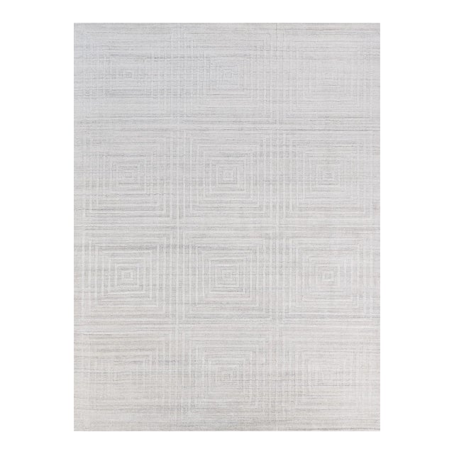 Exquisite Rugs Geometric Box Handmade Bamboo Silk & Cotton Gray/Ivory Rug-8'X10' For Sale