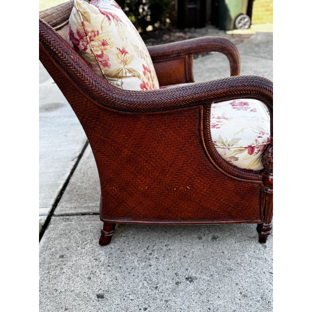 Late 20th Century Ethan Allen Woven Wicker Wood Club Arm Chair | Chairish