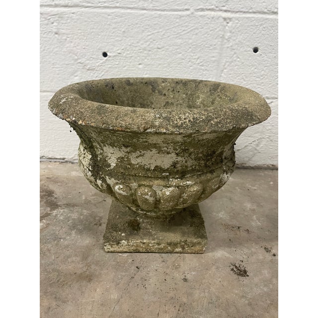 1920s Vintage Asheville Estate Cast Stone Basket Weave Planters For Sale - Image 5 of 7