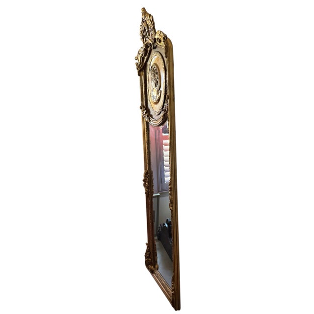 Early 20th Century Antique Baroque Gilt Gold Pier Mirror With Classical Lady Medallion, 69” For Sale - Image 5 of 8