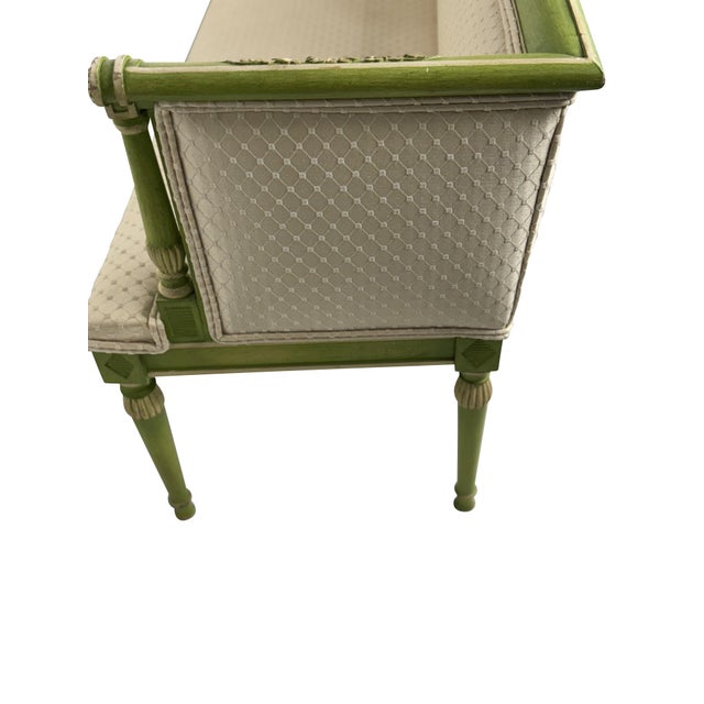 Magnificent pair of matching benches or small settees made in the French Louis XVI neoclassical taste . Beautifully carved...