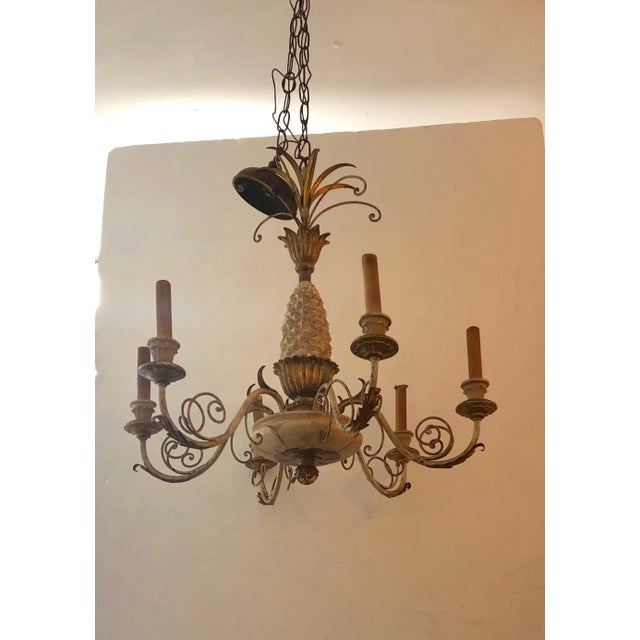 Italian Pineapple Carved Wood and Iron Chandelier For Sale - Image 12 of 12