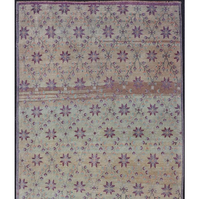 Cream Vintage Turkish Oushak Konya-Tulu With Floral Blossoms and Latticework Design For Sale - Image 8 of 11