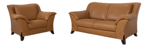 Cognac Leather 2-Seater Sofa and Lounge Chair from Natuzzi, Set of 2