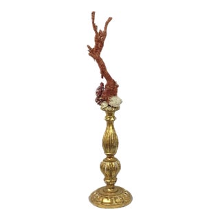 Natural Red Coral Mounted on 18th Century Gilt Fragment For Sale