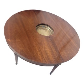 1940s Round Mahogany Folding Table With Bra Dish in the Middle For Sale
