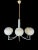 Elegant six-arm chandelier featuring hand-blown Murano glass spheres mounted on a polished chrome structure. The white...