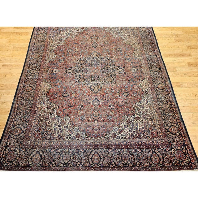 Textile Early 20th Century Persian Kashan Rug, Handwoven Floral Pattern, Rust & Ivory, 8’ X 10’ For Sale - Image 7 of 12