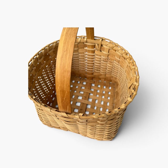 Farmhouse Vintage French Square Splint Wood Gathering Basket — Hand‑Woven Market Tote For Sale - Image 3 of 7