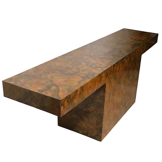 Mid-Century Modern Mid Century Faux Burl Formica Console Table c.1970's For Sale - Image 3 of 10