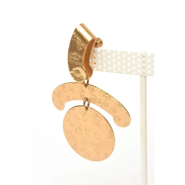 1960s Vintage Napier Gold Plated Clip on Sculptural Earrings 1960's 2 Pieces For Sale - Image 5 of 9