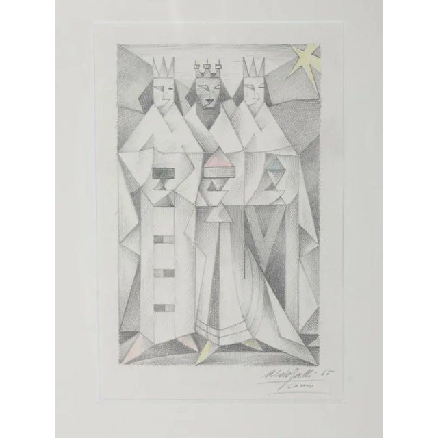 Signed. Very good condition. New frame Larson Juhl Italy. Colored drawing on paper, pencil. Frame is 34/25 cm and 17/11,5...