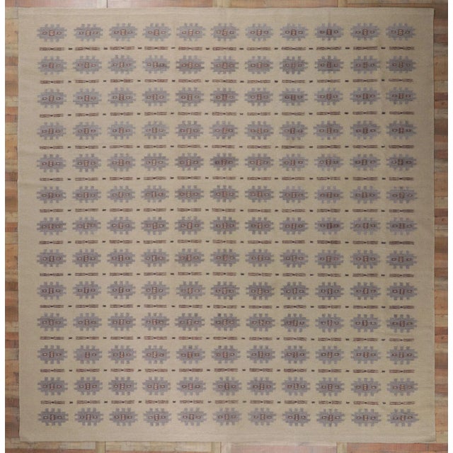 Taupe Room Size Swedish Deco Style Kilim Rug, 14'05 X 15'00 For Sale - Image 8 of 9