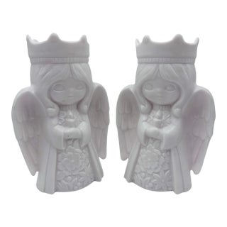 Vintage Ceramic Japanese Kawaii Angel Candle Holders- A Pair For Sale