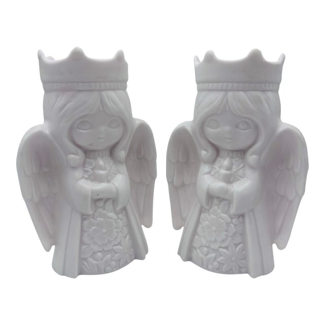 Vintage Ceramic Japanese Kawaii Angel Candle Holders- A Pair For Sale