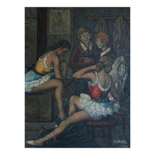 M. Duval, Backstage with Clowns and Dancers, 1950s, Oil on Canvas For Sale
