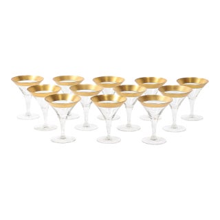 Set of 12 Mid-Century Modernist Gilt Rimmed Martini Glasses by Dorothy Thorpe For Sale