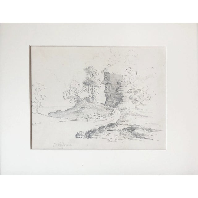 19th Century, antique english landscape drawing of a pathway or road winding around trees. Signed L Katrine lower left....