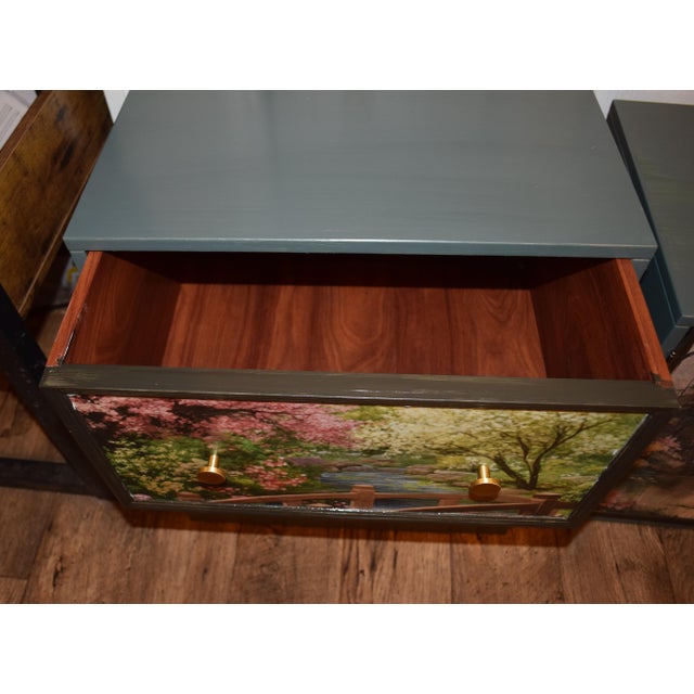 Wood Bombay Co. Decoupage Nightstand Pair For Sale - Image 7 of 7