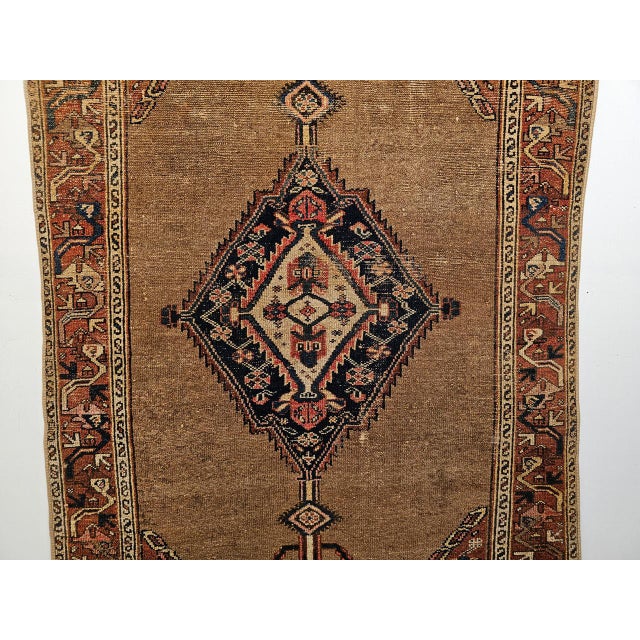 Vintage Persian Malayer Area Rug, Hand-Knotted Wool, Geometric Medallion Pattern, Camelhair & Red, 4x7 For Sale - Image 10 of 16