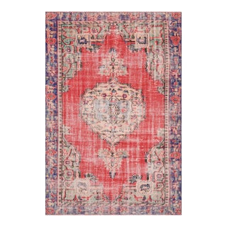 1970s Vintage Turkish Handmade Wool Cotton Red Area Rug For Sale