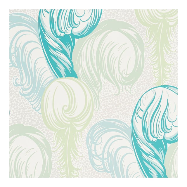 Sample - Schumacher X Paul Poiret Plumes Wallpaper in Peacock For Sale