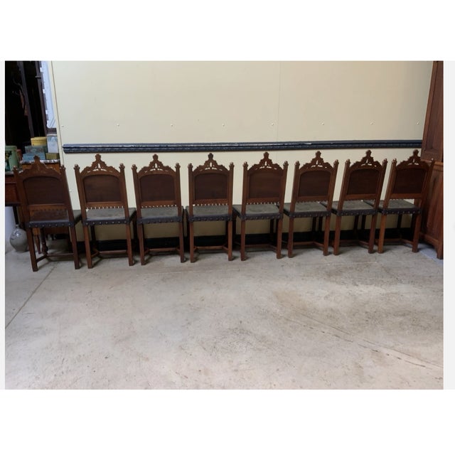 Antique Neo-Gothic Dining Set with Extendable Table and Chairs, 1880, Set of 9 For Sale - Image 6 of 15