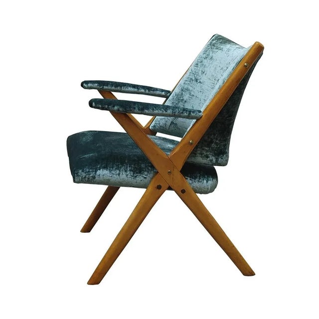 Italian Green Fabric Armchair from Dal Vera, 1960s For Sale - Image 6 of 8