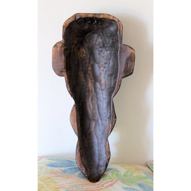 Vintage African Abstract Wood Wall Sculpture – Hand-Carved Black Modernist Tribal Art Face For Sale - Image 9 of 10