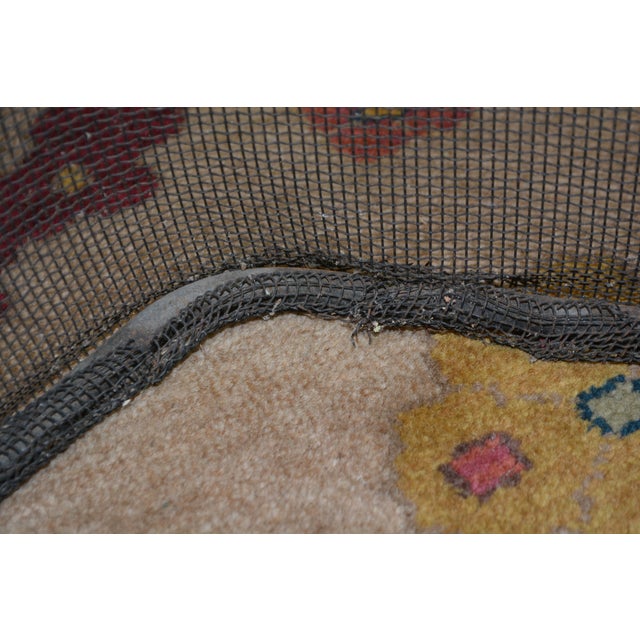 Vintage Black Metal Mesh & Iron Curved Front Fireplace Screen W/Brass Handles For Sale - Image 9 of 17