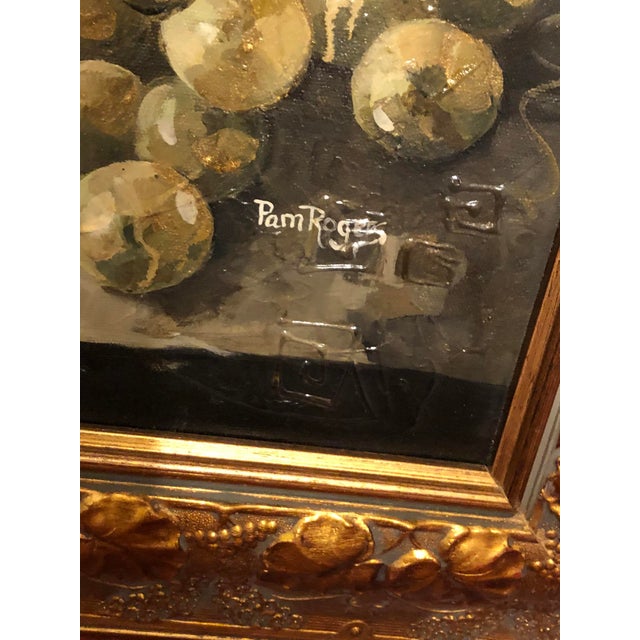 Vintage 1996 Pam Rogers Framed Oil Painting - Still Life With Pitcher and Fruit For Sale - Image 4 of 12