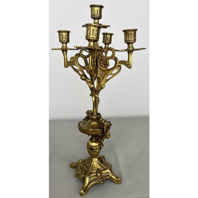 Vintage French Ornate 5-Arm Candelabras, Set of 2 For Sale - Image 6 of 14