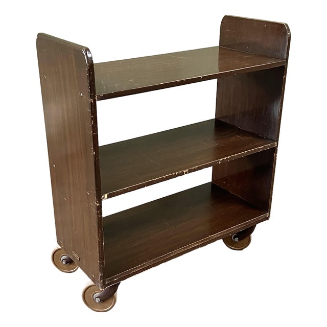 Vintage Gaylord Bros Inc Rolling Wood Library Book Cart Bookcase For Sale