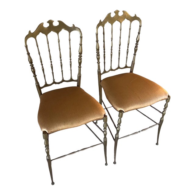 1950s Pair of Chiavari Side Chairs in Brass Italy For Sale