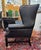 Pair of Vintage Black Leather Wingback Chairs With Brass Nailhead Trim For Sale - Image 4 of 5