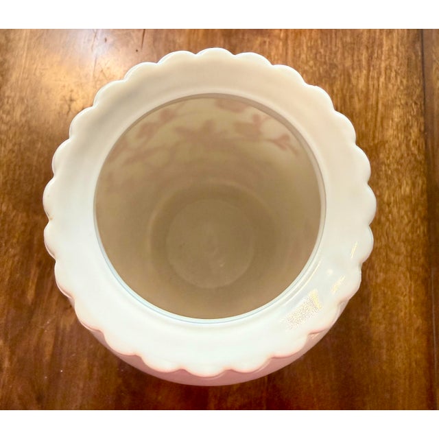 Red 1940s ‘ Birds and Cherry’ Blossom Milk Glass Vase For Sale - Image 8 of 11