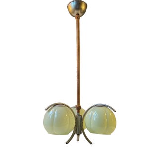 3-Armed Functionalist Ceiling Lamp with Light Green Shades, Germany, 1930s For Sale
