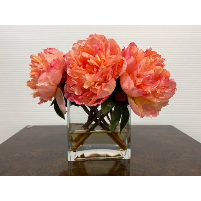 Windward Home Luxury Faux Peonies in a Block Vase For Sale - Image 4 of 12