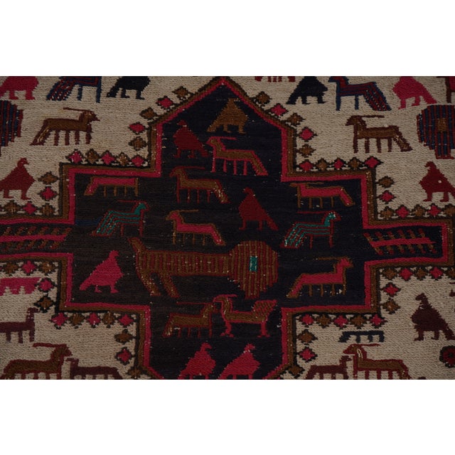 Beige Animal Pattern Soumac Kilim Rug 3'5'' X 4'7'' For Sale - Image 8 of 12