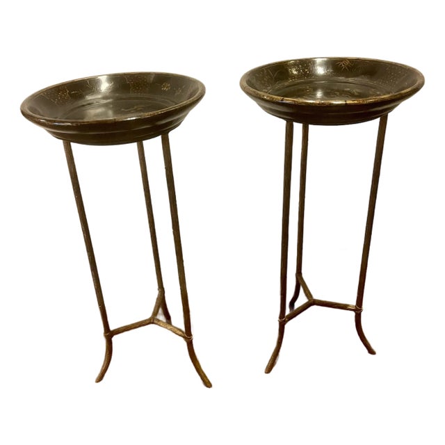 Attributed to Dennis & Leen Chinoiserie Black and Gold Cocktail Side Table a Pair For Sale