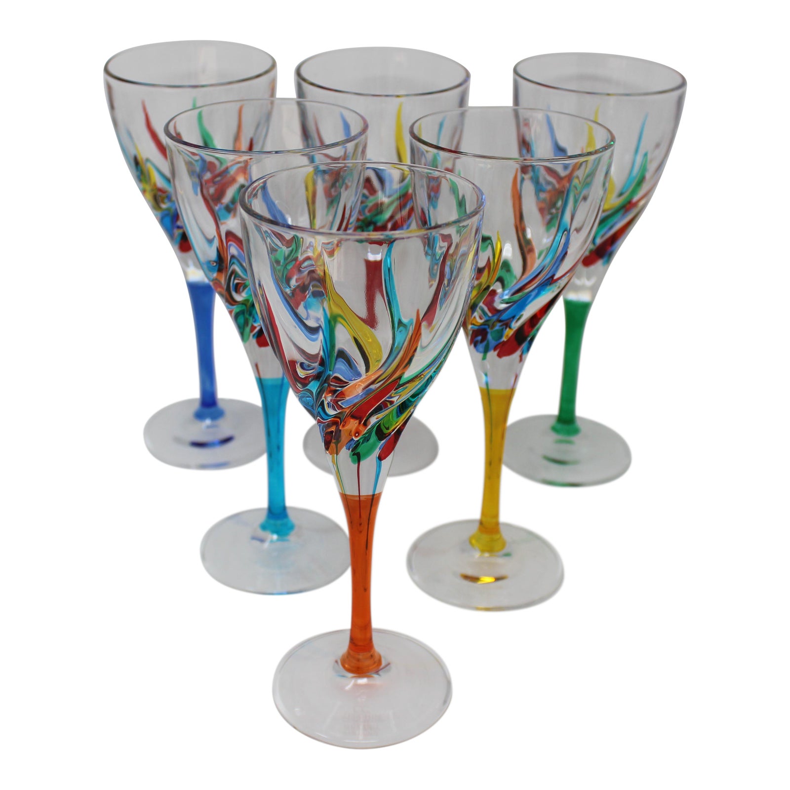 Striped Murano Glass Wine Stemware Set of 6 Chairish