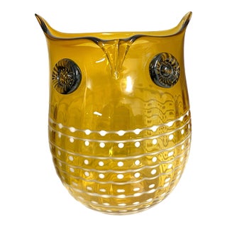 Vintage 1970s Blenko Art Glass Modernist Owl Design Vase For Sale
