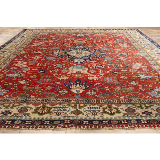 Red Antique Red Persian Tabriz Rug - 09'03 X 13'01 For Sale - Image 8 of 9