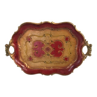 Vintage Italian Florentine Gilt Wood Serving Tray For Sale