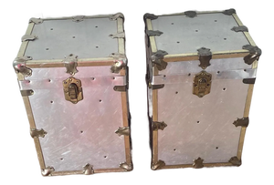 Vintage Campaign Chests Trunks Pair Silver Metal Industrial