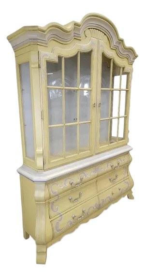 Mid Century Modern French Country Hand Painted Drexel Breakfront Display Cabinet