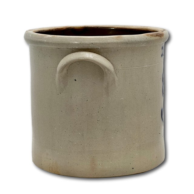 Antique American 2 Gallon Stoneware Storage Crock With Beautiful Hand Decorated Blue Flower Design Circa Mid 1800s For Sale - Image 14 of 18