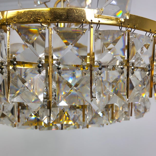Mid-Century Brutalist Clear Crystal and Brass Chandelier from Palwa, 1970s For Sale - Image 11 of 12
