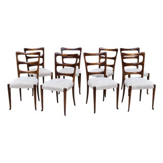 Mahogany and Chenille Dining Chairs by Paolo Buffa, Italy, 1940s, Set of 8 For Sale
